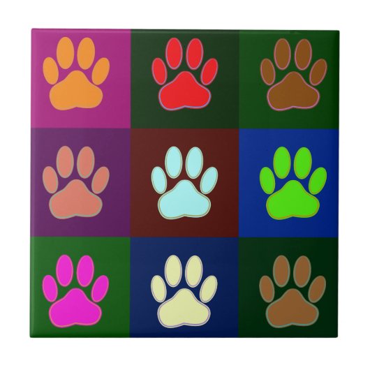 Farbige Dog Paw Print Patches Fliese (Vorderseite)