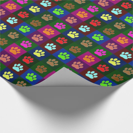 Farbige Dog Paw Print Patches Geschenkpapier (Ecke)