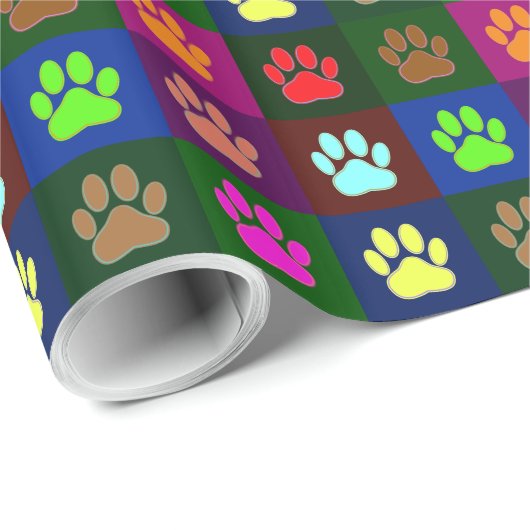 Farbige Dog Paw Print Patches Geschenkpapier (Rolleneckpunkt)