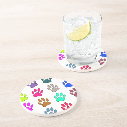 Farbige Dog Paw Print Patches Getränkeuntersetzer (Seite)