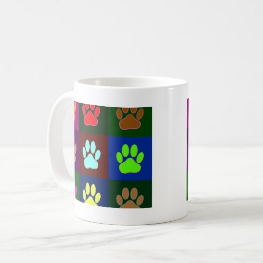 Farbige Dog Paw Print Patches Kaffeetasse (Vorderseite Links)