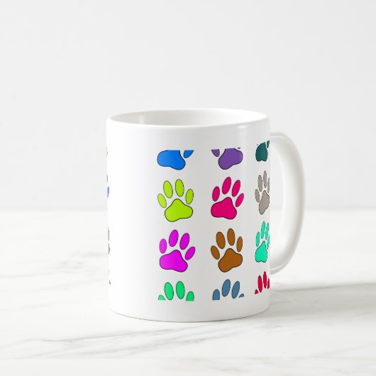 Farbige Dog Paw Print Patches Kaffeetasse (VorderseiteRechts)