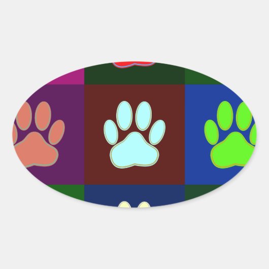 Farbige Dog Paw Print Patches Ovaler Aufkleber (Vorderseite)