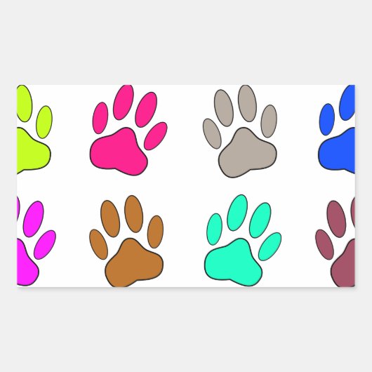 Farbige Dog Paw Print Patches Rechteckiger Aufkleber (Vorderseite)