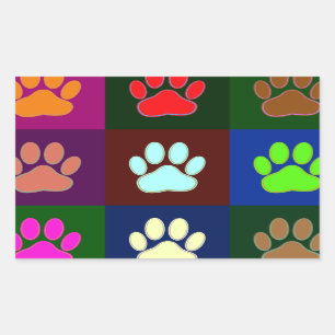 Farbige Dog Paw Print Patches Rechteckiger Aufkleber
