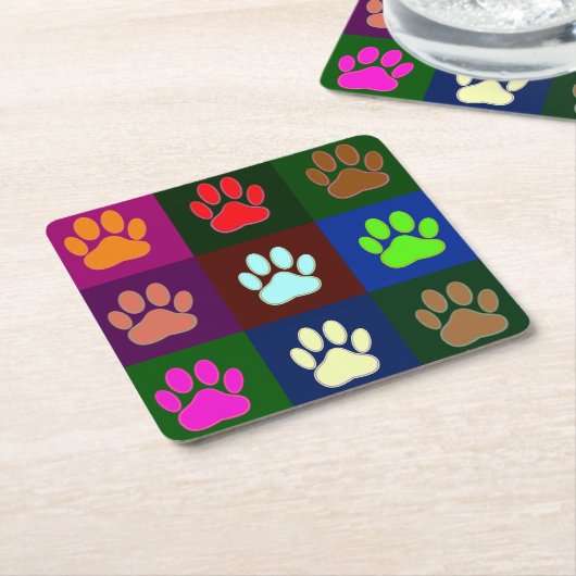 Farbige Dog Paw Print Patches Rechteckiger Pappuntersetzer (angewinkelt)