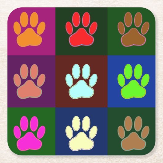 Farbige Dog Paw Print Patches Rechteckiger Pappuntersetzer (Vorderseite)