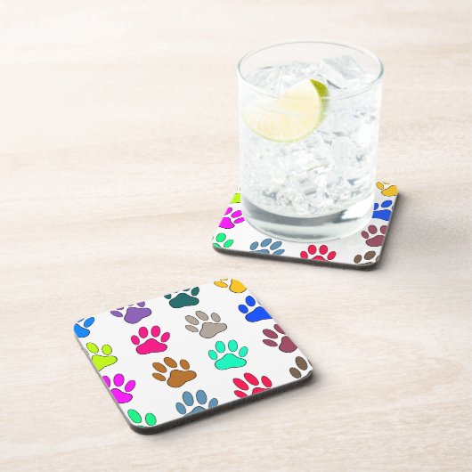 Farbige Dog Paw Print Patches Untersetzer (Rechte Seite)
