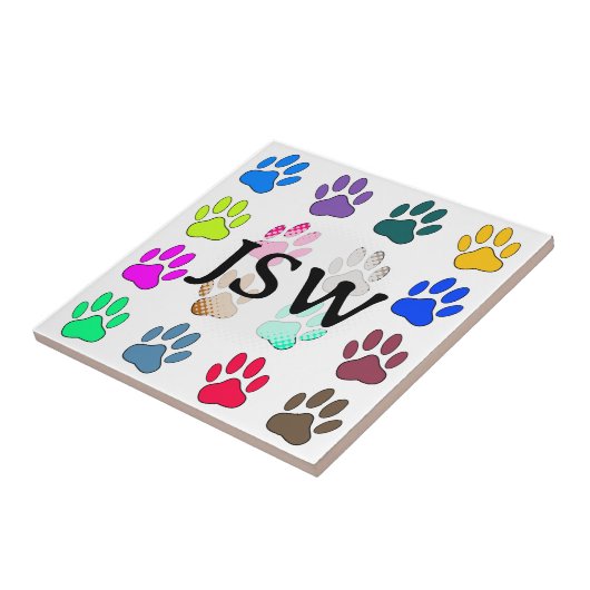 Farbige Dog Paw Print Pattern Square Initialen Fliese (Seite)