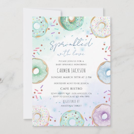Farbige Donut-Baby-Sprinkle Einladung (Vorderseite)