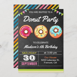 Farbige Donuts Kindergeburtstag Party Einladung