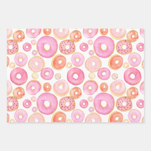 Farbige Donuts Lila gelb rosa Geschenkpapier Set (Vorderseite)