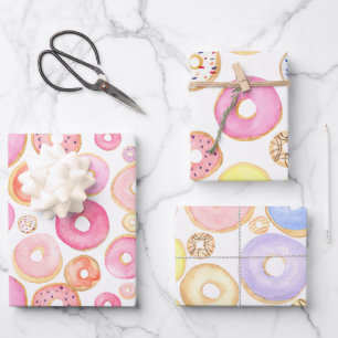 Farbige Donuts Lila gelb rosa Geschenkpapier Set