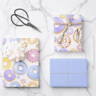 Farbige Donuts Lila gelb rosa Geschenkpapier Set