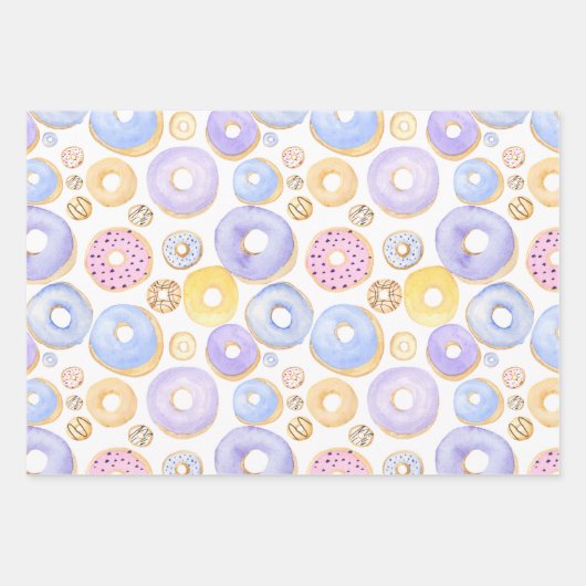 Farbige Donuts Lila gelb rosa Geschenkpapier Set (Vorderseite)