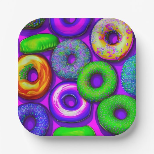 Farbige Donuts Lila Pappteller (Vorderseite)