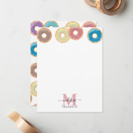 Farbige Donuts und Sprinklen Monogramm Mitteilungskarte