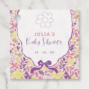 Farbige Doodle-Blumen-Bleistiftskizze Baby Shower  Geschenkanhänger