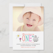 Farbige Doodles 1. Geburtstag Party Einladung | Ki (Vorderseite)