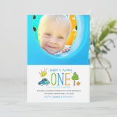 Farbige Doodles 1. Geburtstag Party Sonnenschein Einladung (Stehend Vorderseite)