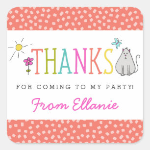 Farbige Doodles Geburtstag Gunst Sticker / Kitty