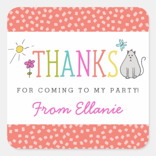 Farbige Doodles Geburtstag Gunst Sticker / Kitty (Vorderseite)