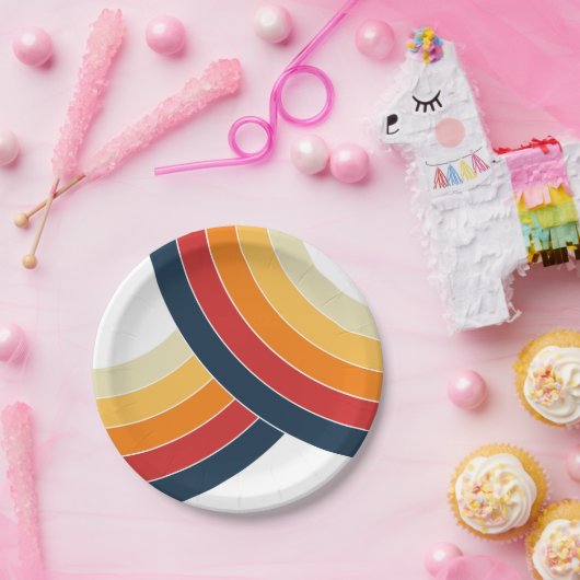 Farbige Doppelbögen im Retro-Stil Pappteller (Party)