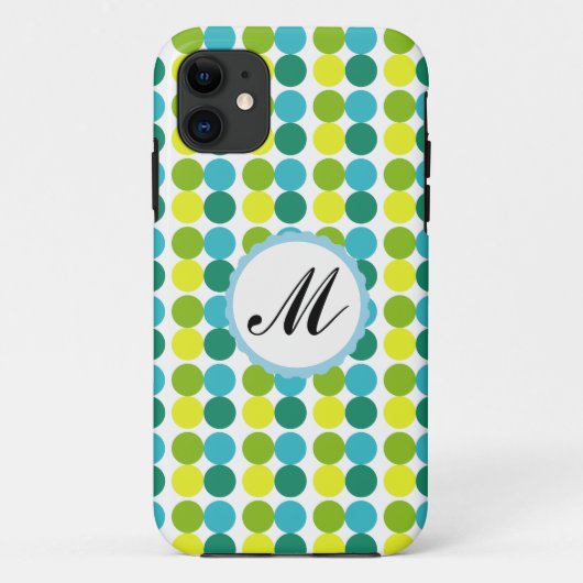 Farbige Dots Custom Monogram iPhone Gehäuse blau Case-Mate iPhone Hülle (Rückseite)