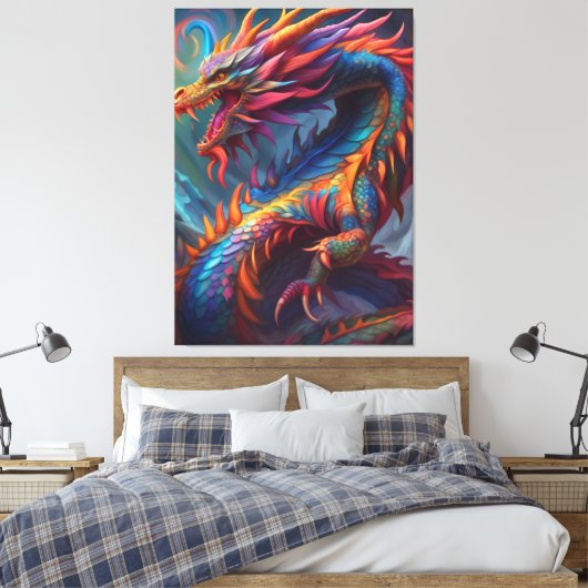 Farbige Drache Canvas Print Leinwanddruck (Insitu (Schlafzimmer))