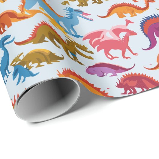 Farbige Drachen Geschenkpapier (Rolleneckpunkt)