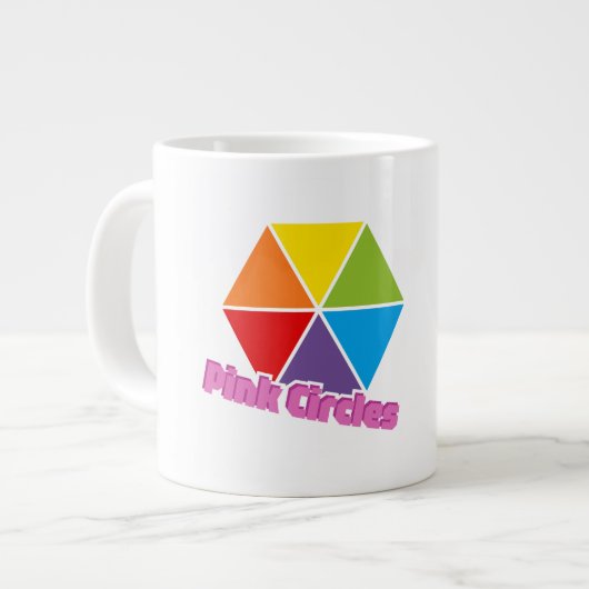 Farbige Dreiecke mit rosa Kreise Text Jumbo-Tasse (Vorderseite Links)
