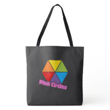 Farbige Dreiecke mit rosa Kreise Text