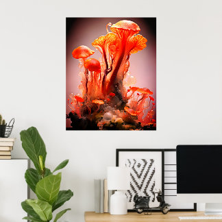 Farbige durchsichtige Pilze an einer Wand Poster