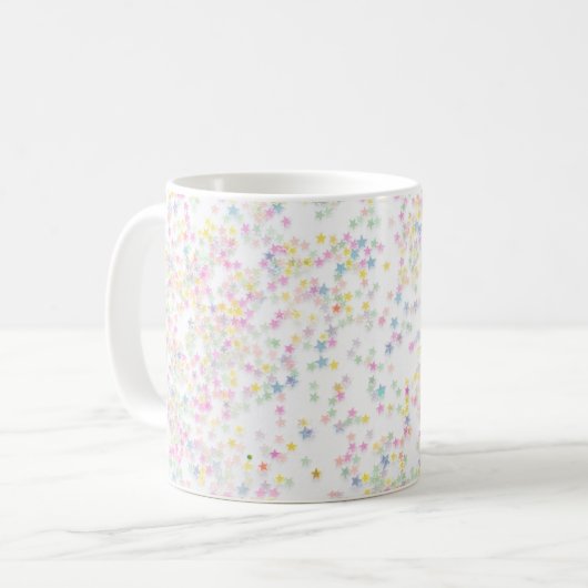 Farbige echte Konfetti-Sterne Kaffeetasse (Vorderseite Links)