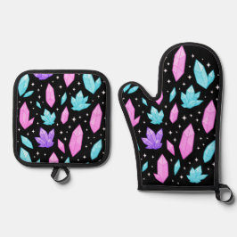 Farbige Edelsteine im kosmischen Raum Ofenhandschuh & Topflappen-Set