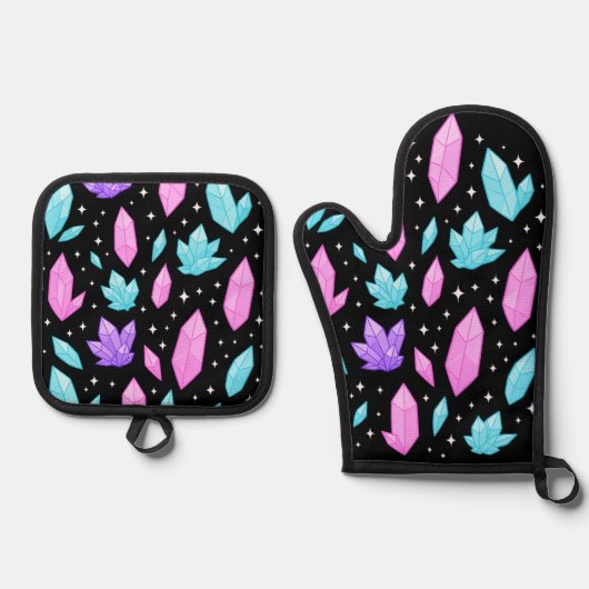 Farbige Edelsteine im kosmischen Raum Ofenhandschuh & Topflappen-Set (Vorderseite)