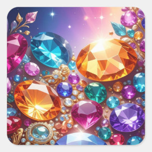 Farbige Edelsteine & Juwelen Quadratischer Aufkleber