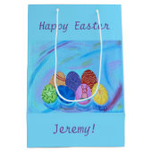 Farbige Eier, Frohe Ostern, personalisierter Gesch Mittlere Geschenktüte (Rückseite)