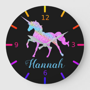 Farbige Einhorn Große Wanduhr