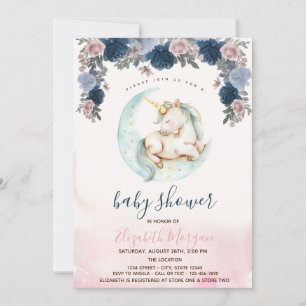 Farbige Einhorn-Mond-Blumen-Baby-Party  Einladung