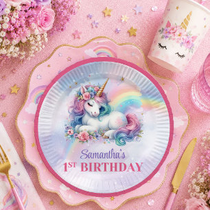 Farbige Einhorn-Pastell-Magical-Girl-Party-Teller Pappteller