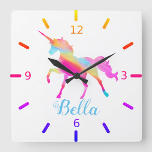 Farbige Einhorn Quadratische Wanduhr