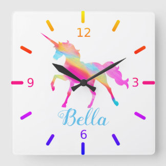 Farbige Einhorn Quadratische Wanduhr