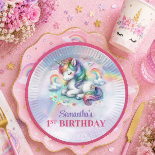 Farbige Einhorn Rosa Lila Mädchen Geburtstags Tell Pappteller
