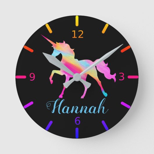 Farbige Einhorn Runde Wanduhr (Vorderseite)