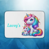 Farbige Einhörner, Mit Monogramm | Badematte