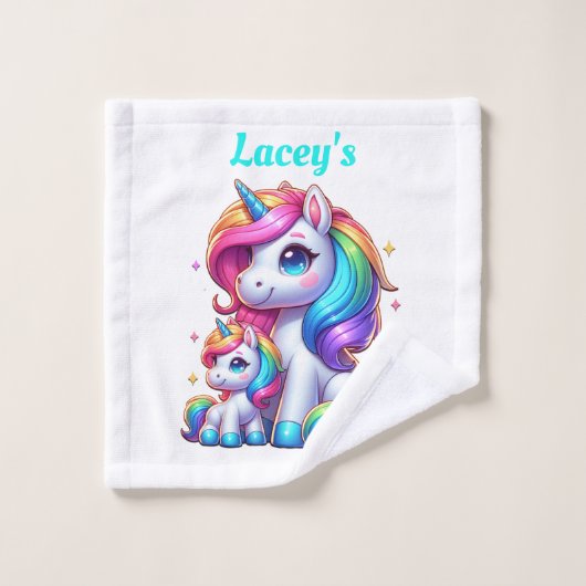 Farbige Einhörner, Mit Monogramm | Waschlappen (Waschlappen)