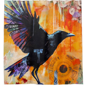 Farbige, einzigartige Crow Collage Duschvorhang
