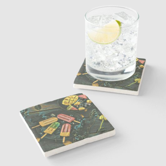 Farbige Eis-Kegel-Popsität Steinuntersetzer (Seitenansicht)