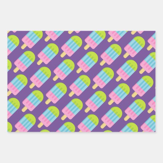 Farbige Eis-Popsikel, die Papierblätter umhüllen Geschenkpapier Set (Vorderseite 3)